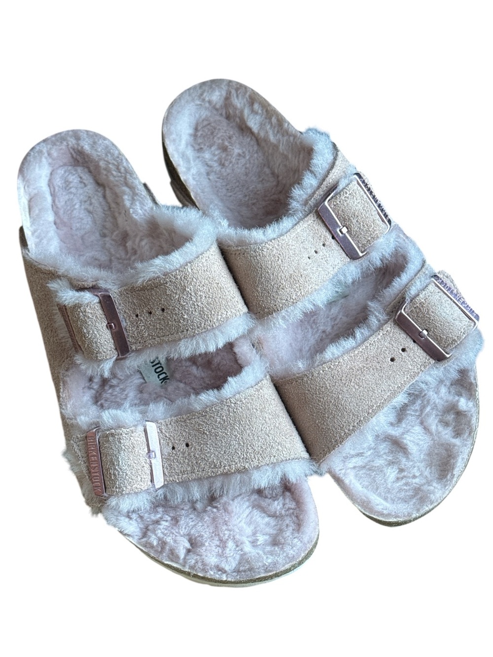 Birkenstock Arizona Pink Shearling and Suede Sandals 40 9 - 9.5